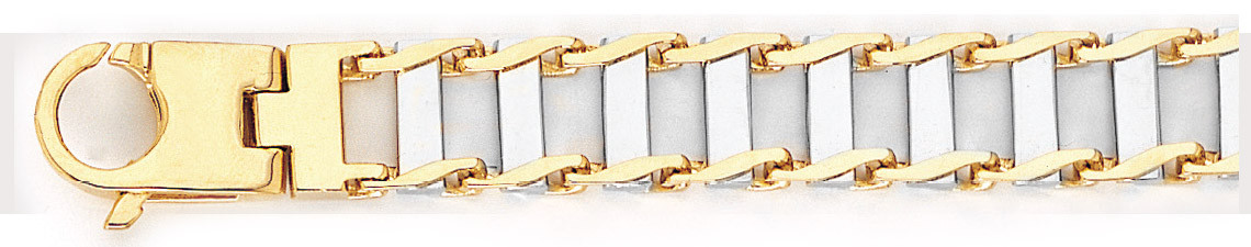 14k Yellow And White Gold 11.6mm Hand Made Railroad Chain Necklace 24 Inches